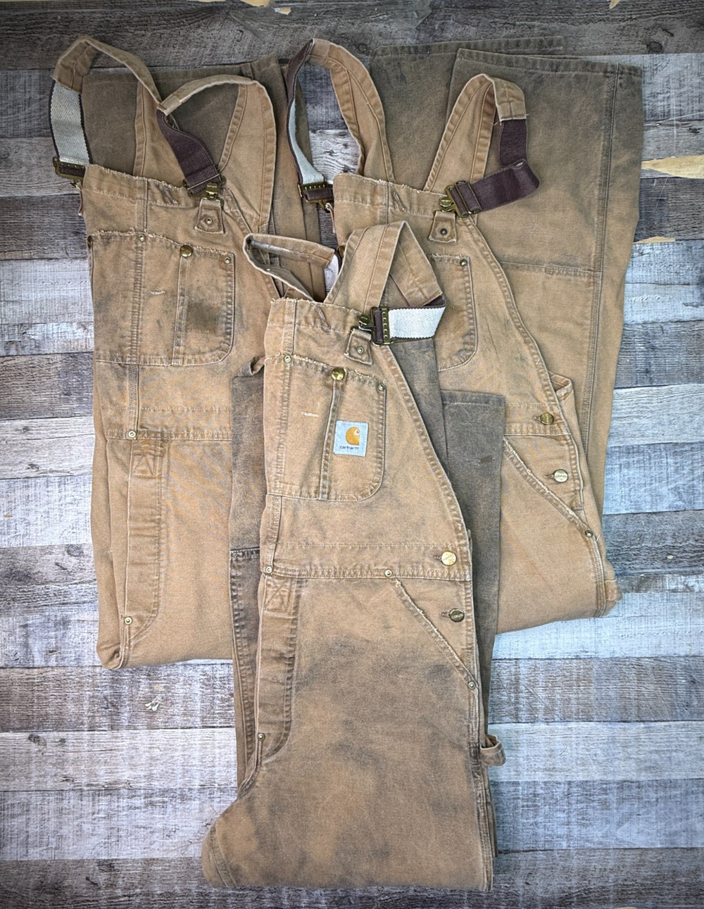 Lot 3 Carhartt Canvas Double Knee Bib Overalls Mens 36x30 Brown Canvas Utility